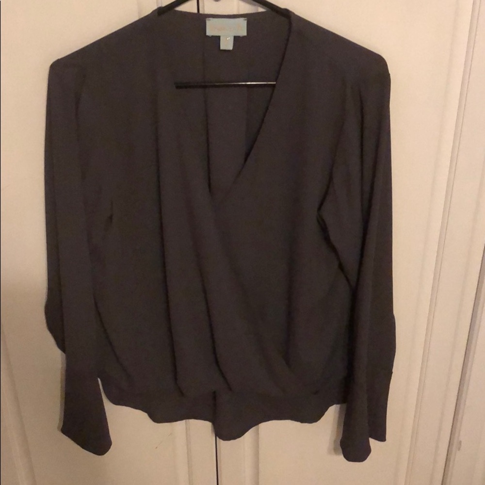 VeronicaM Polyester Faux Wrap Front Charcoal Top L